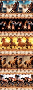 Tricoline estampa digital barrado cavalos - CORTES 0,55m x 1,50m