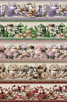 Tricoline estampa digital barrado chá da primavera - CORTES 0,55m x 1,50m 