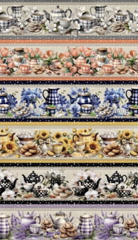 Tricoline estampa digital barrado chá da primavera - CORTES 0,55m x 1,50m 