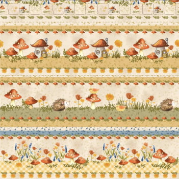 Tricoline estampa digital barrado cogumelos - CORTES 0,55m x 1,50m