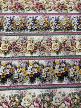 Tricoline estampa digital barrado encantos do jardim - CORTES 0,55m x 1,50m