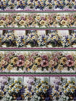 Tricoline estampa digital barrado encantos do jardim - CORTES 0,55m x 1,50m