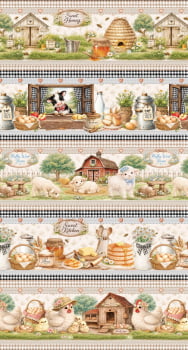 Tricoline estampa digital barrado farm cute - CORTES 0,55m x 1,50m