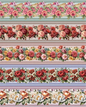 Tricoline estampa digital barrado farm flower - CORTES 0,55m x 1,50m Tricoline estampa digital barrado farm flower - CORTES 0,55m x 1,50m