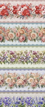 Tricoline estampa digital barrado floral com xadrez - CORTES 0,55m x 1,50m