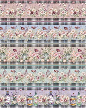 Tricoline estampa digital barrado floral delicat - CORTES 0,55m x 1,50m