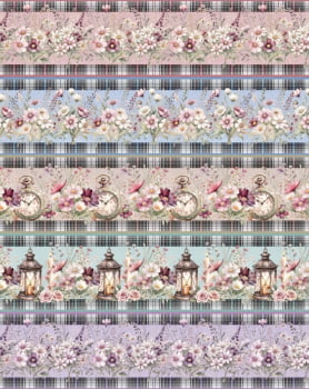 Tricoline estampa digital barrado floral delicat - CORTES 0,55m x 1,50m