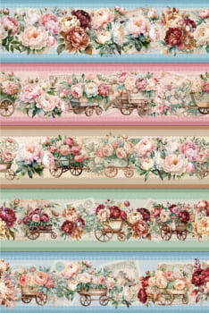 Tricoline estampa digital barrado floral paixão - CORTES 0,55m x 1,50m