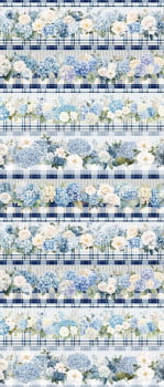 Tricoline estampa digital barrado Florata blue - CORTES 0,55m x 1,50m