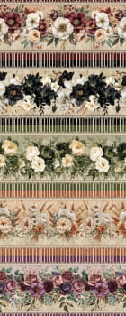 Tricoline estampa digital barrado flores de outono - CORTES 0,55m x 1,50m 