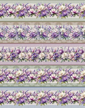 Tricoline estampa digital barrado flower lilac - CORTES 0,55m x 1,50m  