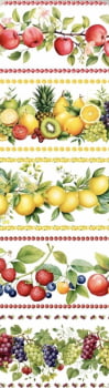 Tricoline estampa digital barrado frutas fundo branco - CORTES 0,55m x 1,50m