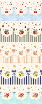 Tricoline estampa digital barrado frutinhas sucesso - CORTES 0,55m x 1,50m