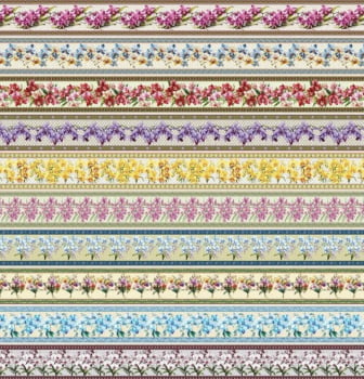 Tricoline estampa digital barrado herança orquídeas - CORTES 0,55m x 1,50m