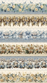 Tricoline estampa digital barrado laços e flores - CORTES 0,55m x 1,50m