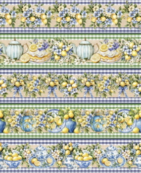 Tricoline estampa digital barrado limões elegantes - CORTES 0,55m x 1,50m 