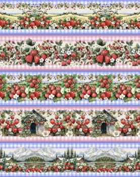 Tricoline estampa digital barrado morangos - CORTES 0,55m x 1,50m 