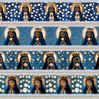 Tricoline estampa digital barrado Nossa Senhora Aparecida - CORTES 0,55m x 1,50m