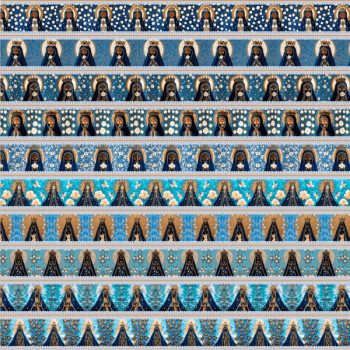 Tricoline estampa digital barrado Nossa Senhora Aparecida - CORTES 0,55m x 1,50m