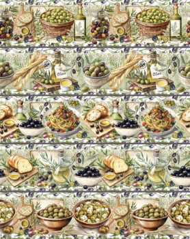 Tricoline estampa digital barrado oliveiras - CORTES 0,55m x 1,50m