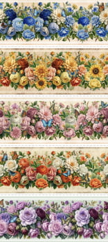 Tricoline estampa digital barrado primavera romântica - CORTES 0,55m x 1,50m