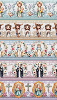 Tricoline estampa digital barrado Santinhas e Santinhos - CORTES 0,55m x 1,50m