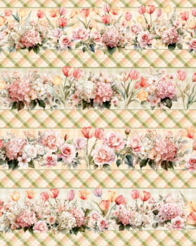 Tricoline estampa digital barrado tulipas - CORTES 0,55m x 1,50m