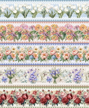 Tricoline estampa digital barrado vila das flores - CORTES 0,55m x 1,50m 