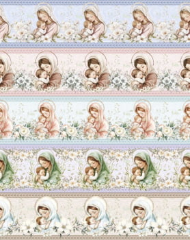 Tricoline estampa digital barrado mãe de Deus - CORTES 0,55m x 1,50m