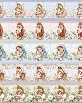 Tricoline estampa digital barrado mãe de Deus - CORTES 0,55m x 1,50m