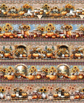 Tricoline estampa digital barrado abóboras com girassóis Tricoline estampa digital barrado abóboras com girassóis