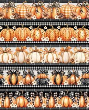 Tricoline estampa digital barrado abóboras raiz