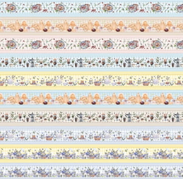 Tricoline estampa digital barrado café e xícaras 