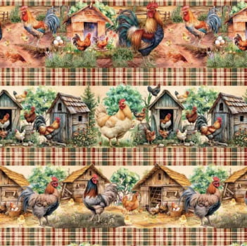 Tricoline estampa digital barrado cocoricó 