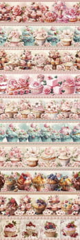 Tricoline estampa digital barrado cupcakes coloridos