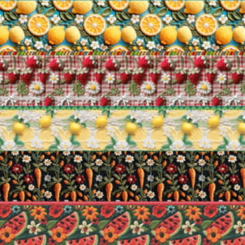 Tricoline estampa digital barrado estilo 3D frutas 2