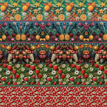 Tricoline estampa digital barrado estilo 3D frutas 1
