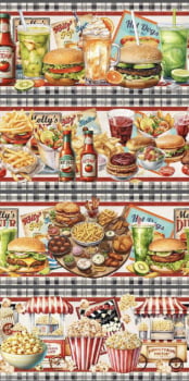 Tricoline estampa digital barrado fast food