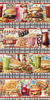 Tricoline estampa digital barrado fast food