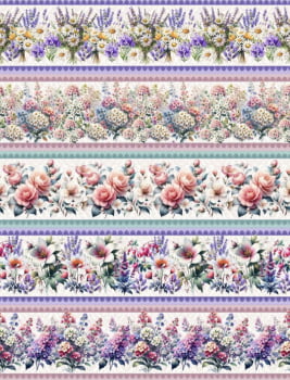 Tricoline estampa digital barrado floral Vanessa 