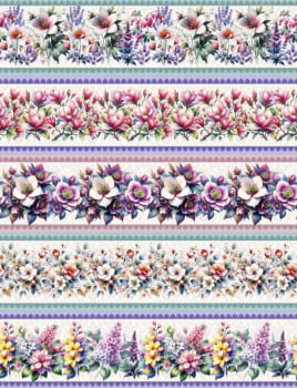 Tricoline estampa digital barrado floral Vanessa 