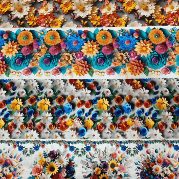 Tricoline estampa digital barrado flores de papel 