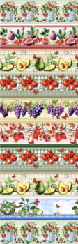 Tricoline estampa digital barrado frutas e borboletas 