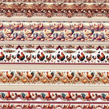 Tricoline estampa digital barrado galos country 