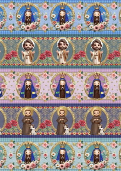 Tricoline estampa digital barrado imagens sagradas - CORTES 0,55m x 1,50m