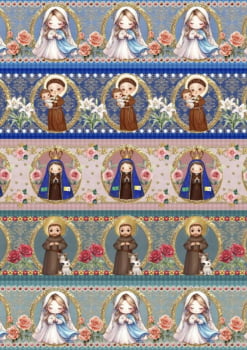 Tricoline estampa digital barrado imagens sagradas - CORTES 0,55m x 1,50m