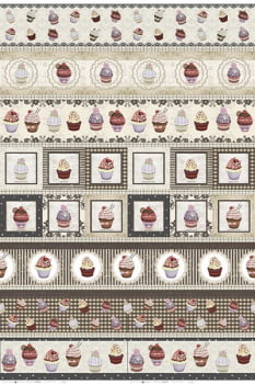 Tricoline estampa digital barrado Maison chic cupcake 