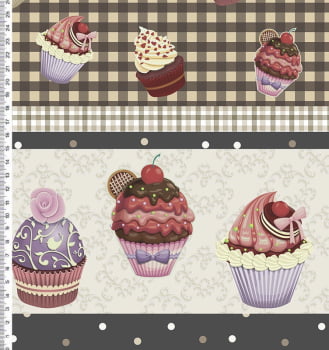 Tricoline estampa digital barrado Maison chic cupcake 