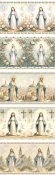 Tricoline estampa digital barrado Nossa Senhora - CORTES 0,55m x 1,50m