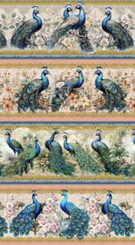 Tricoline estampa digital barrado pavão 